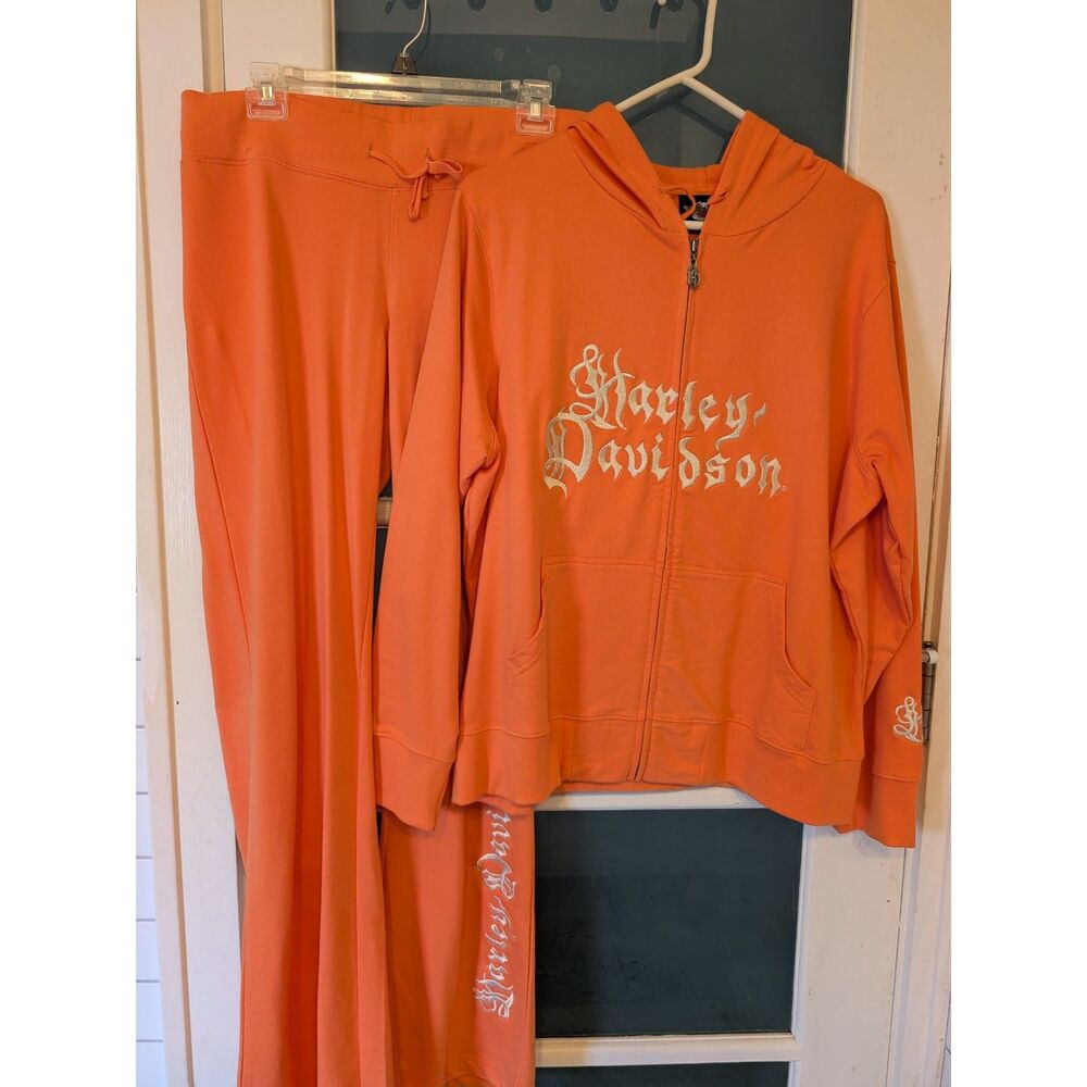 NWOT Genuine Harley-Davidson Orange Embroidered Hoodie & Pants Set 1W/M Y2K